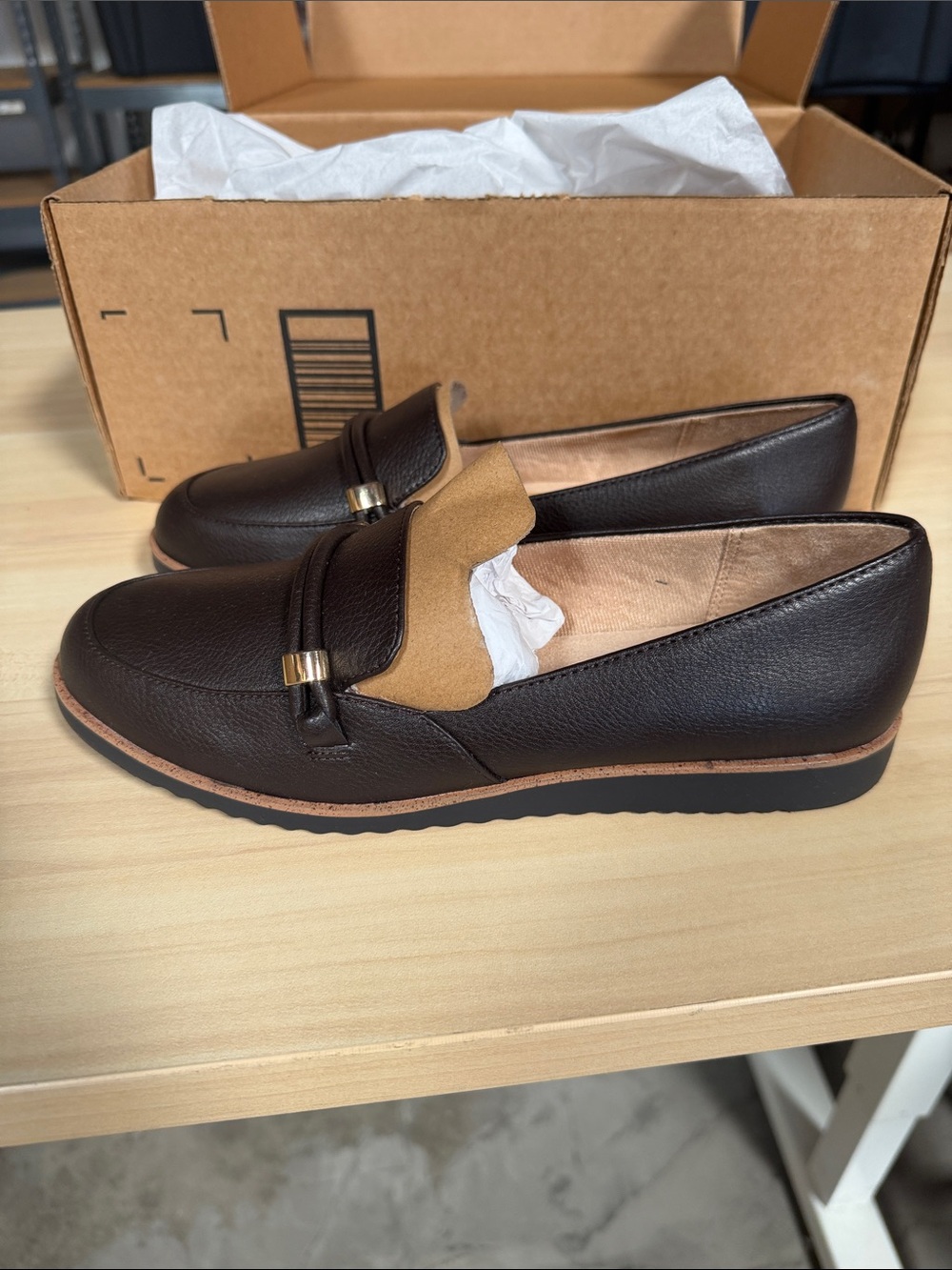 Women's Dark Brown Leather Loafers with Tan Accent lifestride velocity 2.0 nwob